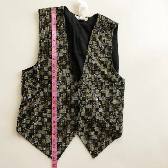 VTG Summit Hill Sequenced Beaded Vest Gold Silver Black Neutral Colors NWT Sz L - Picture 6 of 8